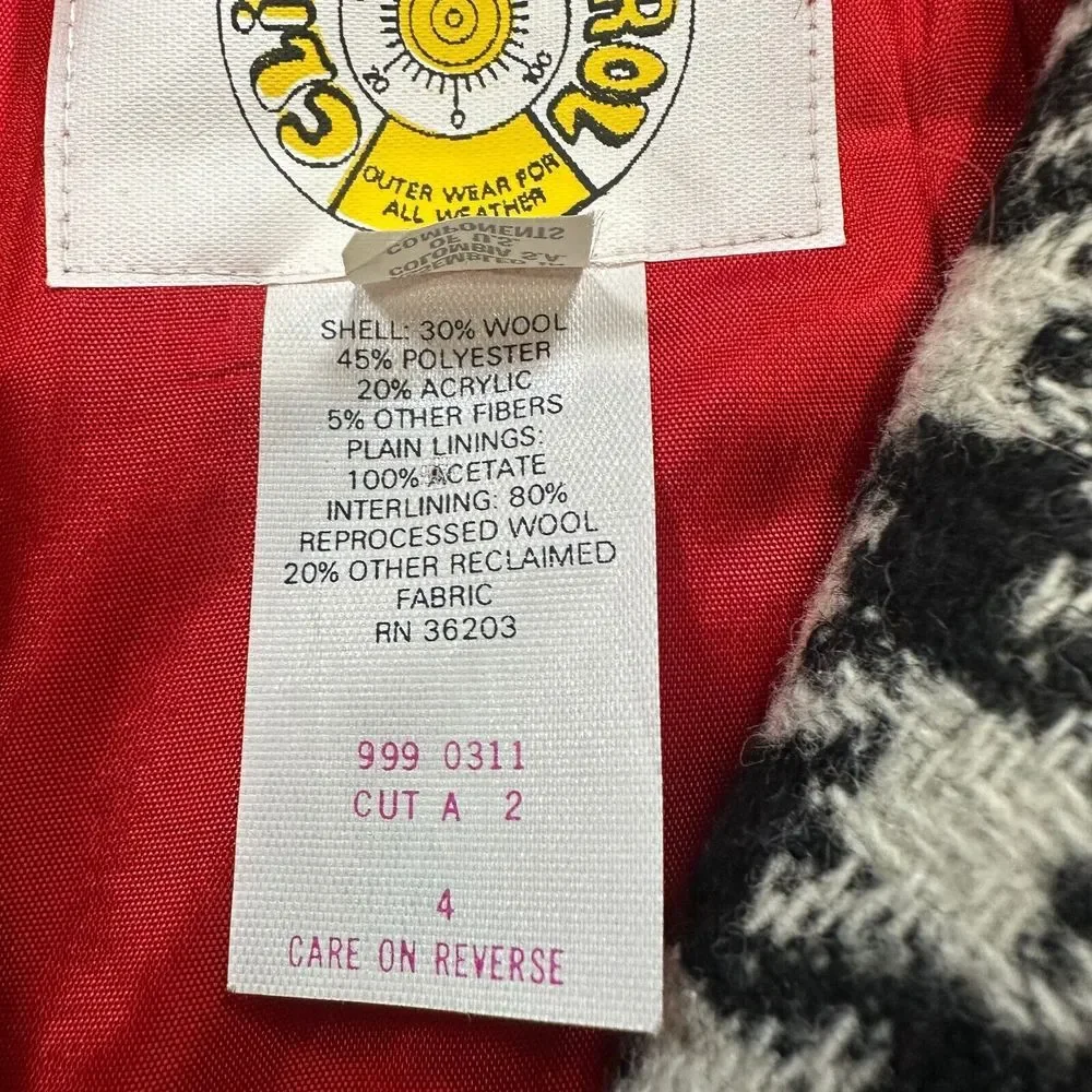 NOS Vintage Climate Control Jacket Girls Sz 4 Black White Houndstooth Wool Blend